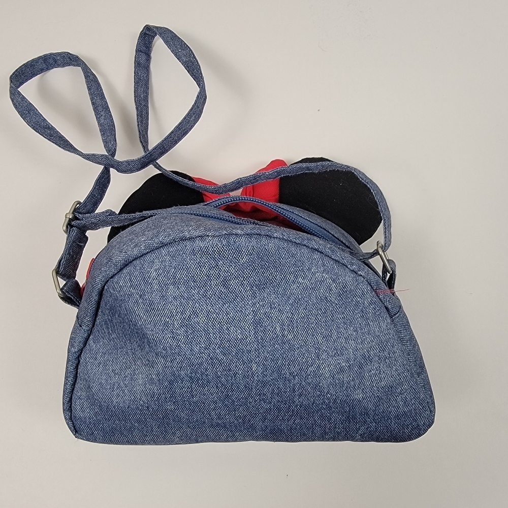 Disney Denim Embroidered Minnie Mouse Bow Bag Purse Miny 8"x5" - Picture 3 of 8